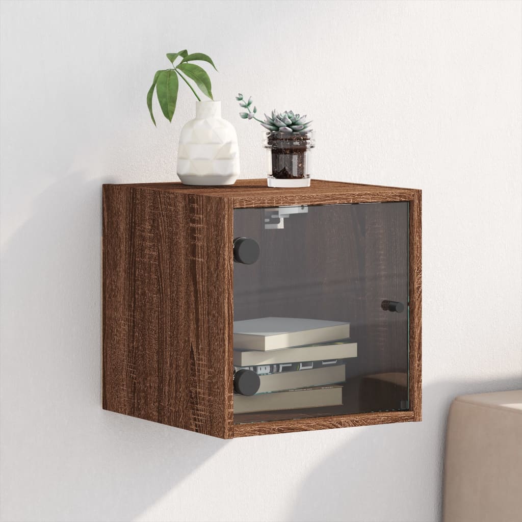 Mobiletto da parete con Anta in Vetro Rovere Marrone 35x37x35 cm