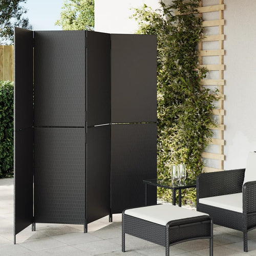 Separè 4 Pannelli Nero in Polyrattan