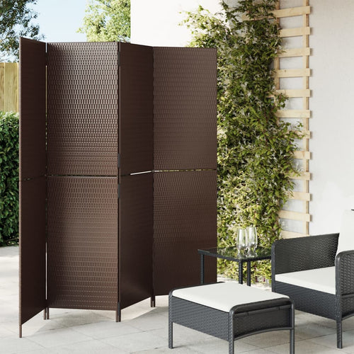 Separè 4 Pannelli Marrone in Polyrattan