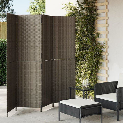 Separè 4 Pannelli Grigio in Polyrattan