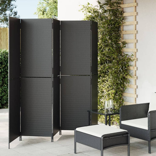 Separè 5 Pannelli Nero in Polyrattan