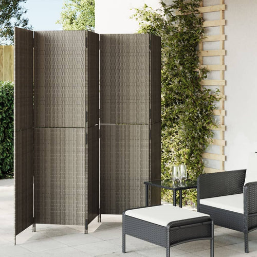 Separè 5 Pannelli Grigio in Polyrattan