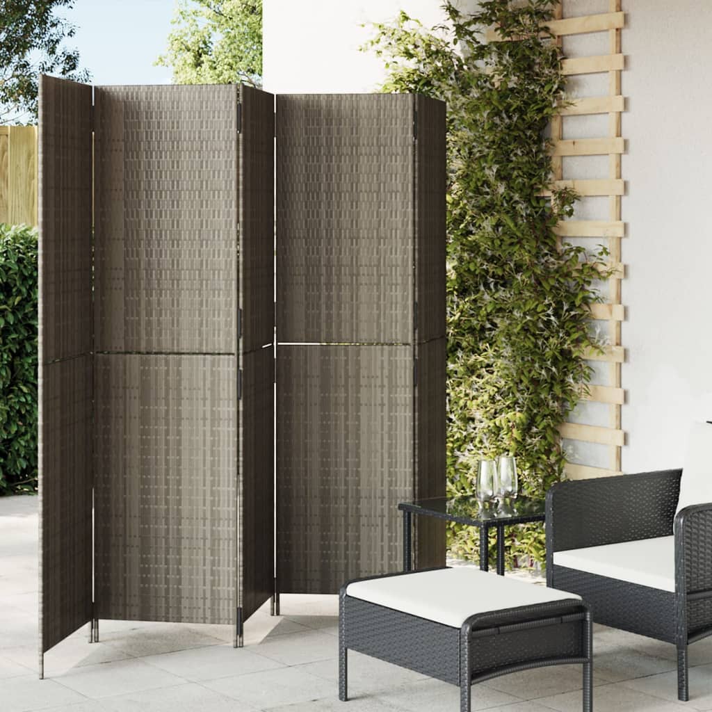 Separè 5 Pannelli Grigio in Polyrattan