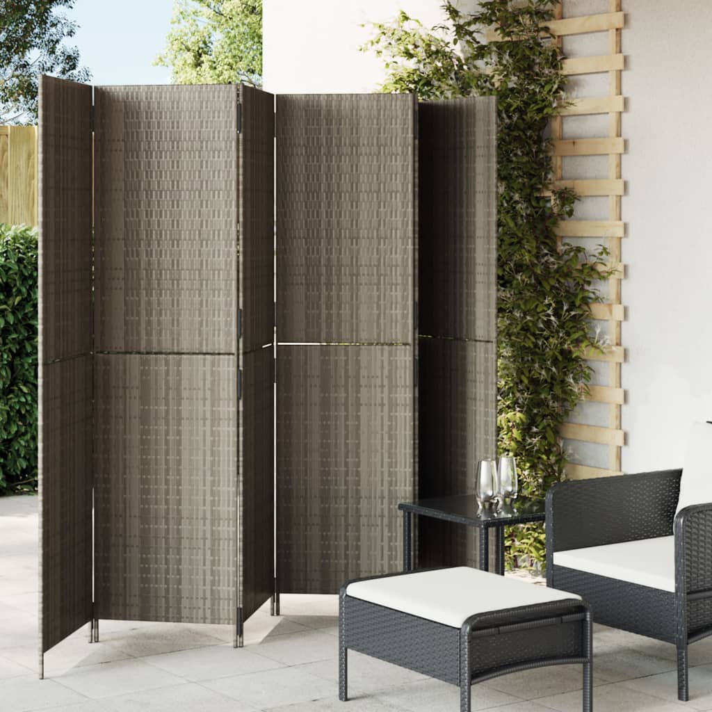 Separè 6 Pannelli Grigio in Polyrattan
