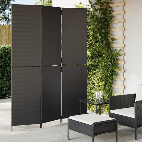 Separè 3 Pannelli Nero in Polyrattan
