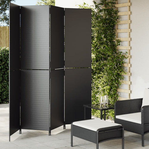 Separè 4 Pannelli Nero in Polyrattan