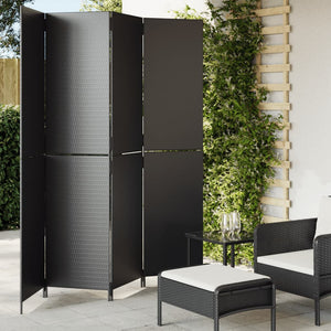 Separè 4 Pannelli Nero in Polyrattan