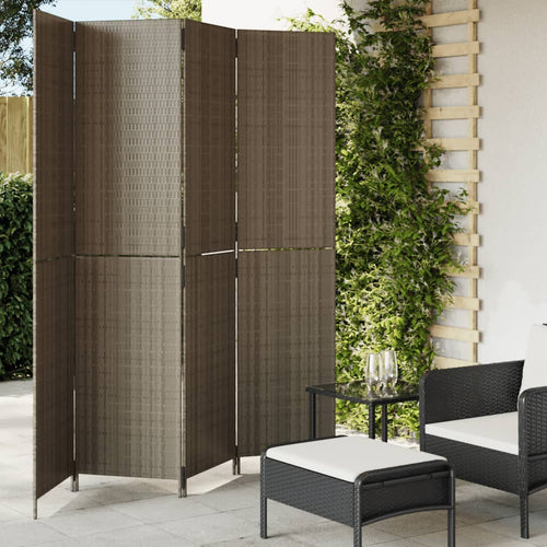 Separè 4 Pannelli Grigio in Polyrattan