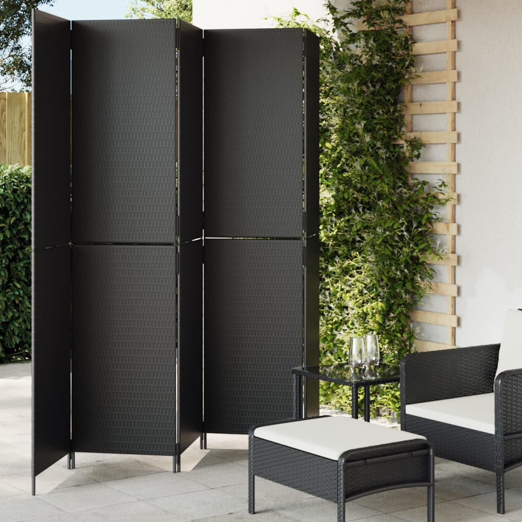 Separè 5 Pannelli Nero in Polyrattan