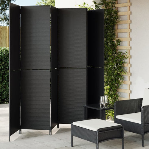 Separè 6 Pannelli Nero in Polyrattan