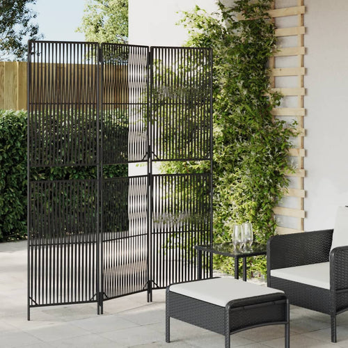 Separè 3 Pannelli Nero in Polyrattan