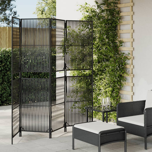 Separè 4 Pannelli Nero in Polyrattan