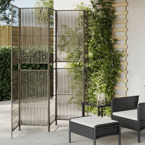 Separè per Ambienti a 5 Pannelli Grigio in Polyrattan