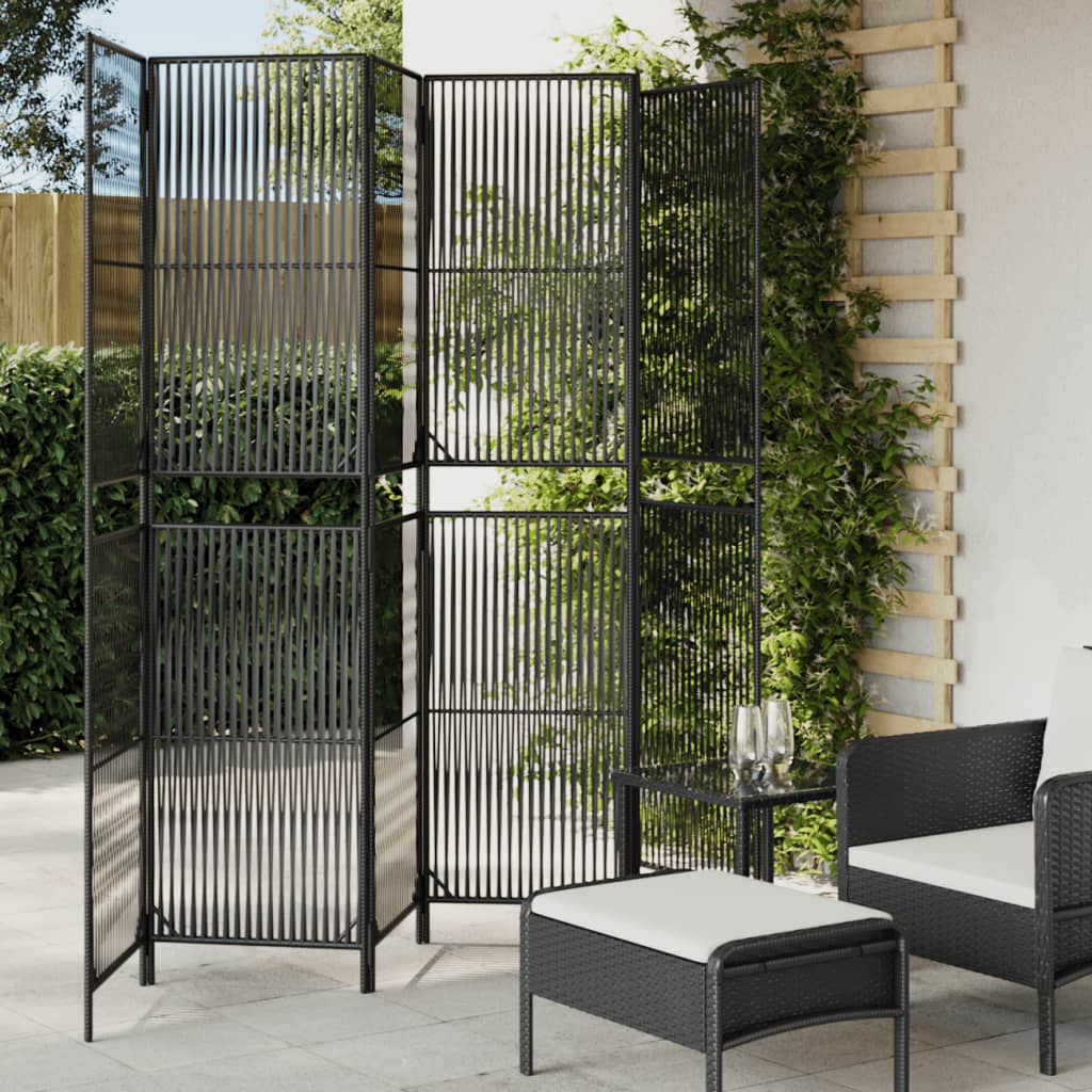Separè per Ambienti a 6 Pannelli Nero in Polyrattan