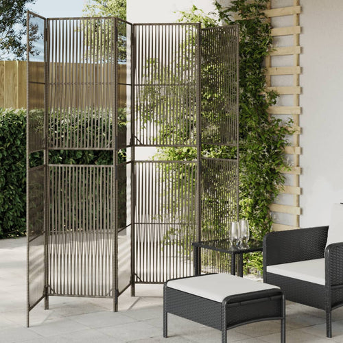 Separè per Ambienti a 6 Pannelli Grigio in Polyrattan
