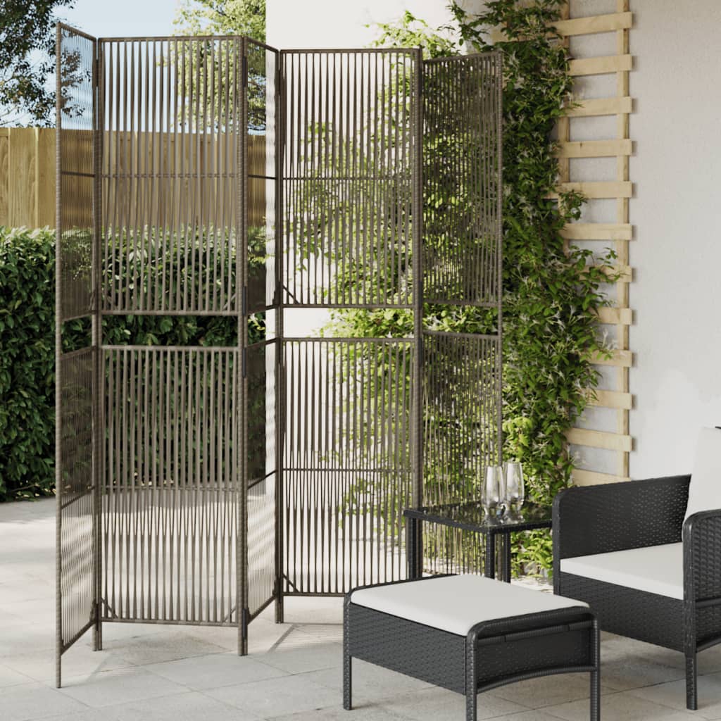 Separè per Ambienti a 6 Pannelli Grigio in Polyrattan