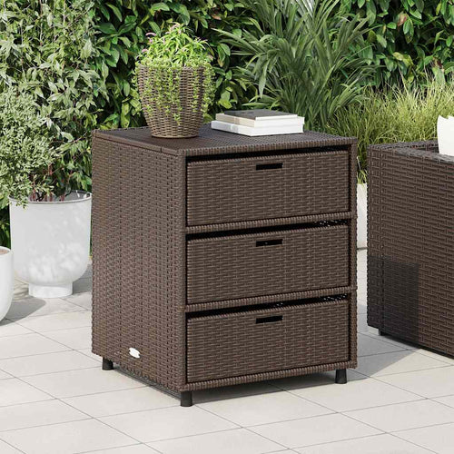 Mobiletto Cassettiera da Giardino Marrone 55x59x69cm in Polyrattan