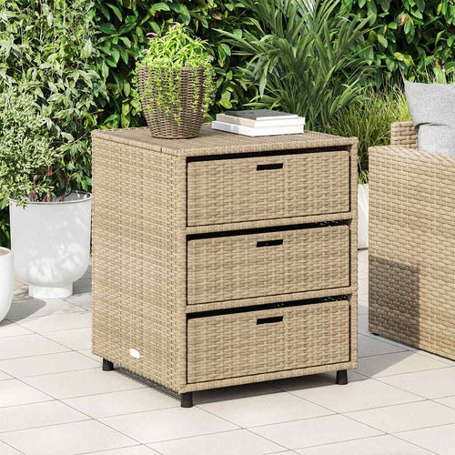 Mobiletto Cassettiera da Giardino Beige 55x59x69cm in Polyrattan