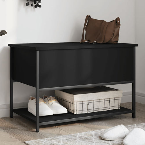 Panca con Vano Contenitore Nera 70x42,5x47 cm in Legno Multistrato