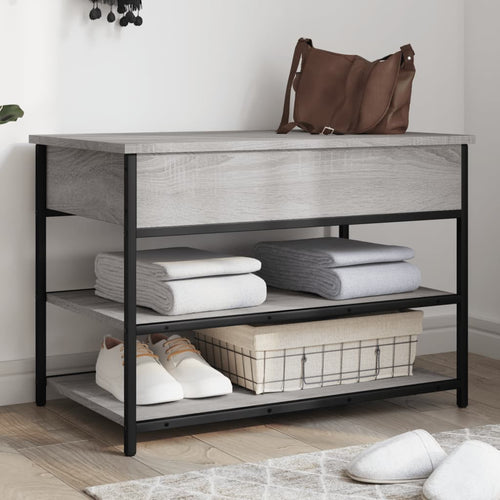 Panca PortaScarpe con Vano Contenitore Grigio Sonoma 70x42,5x50cm Legno Multistrato