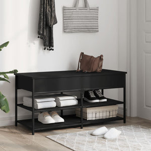 Panca PortaScarpe con Vano Contenitore Nera 100x42,5x50 cm in Legno Multistrato