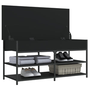 Panca PortaScarpe con Vano Contenitore Nera 100x42,5x50 cm in Legno Multistrato