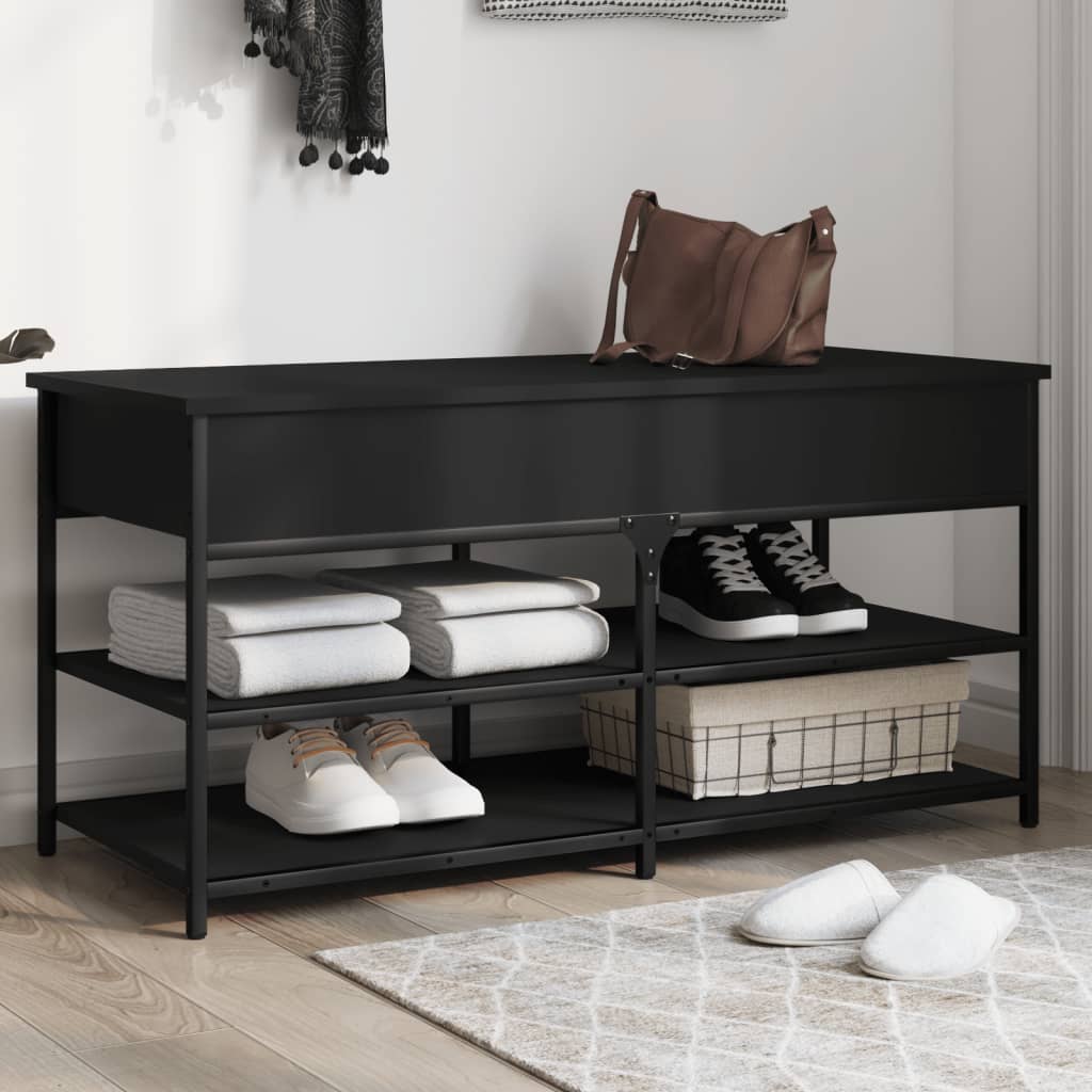 Panca PortaScarpe con Vano Contenitore Nera 100x42,5x50 cm in Legno Multistrato