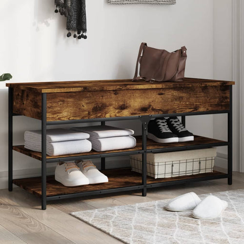 Panca PortaScarpe con Vano Contenitore Rovere Fumo 100x42,5x50 cm Legno Multistrato
