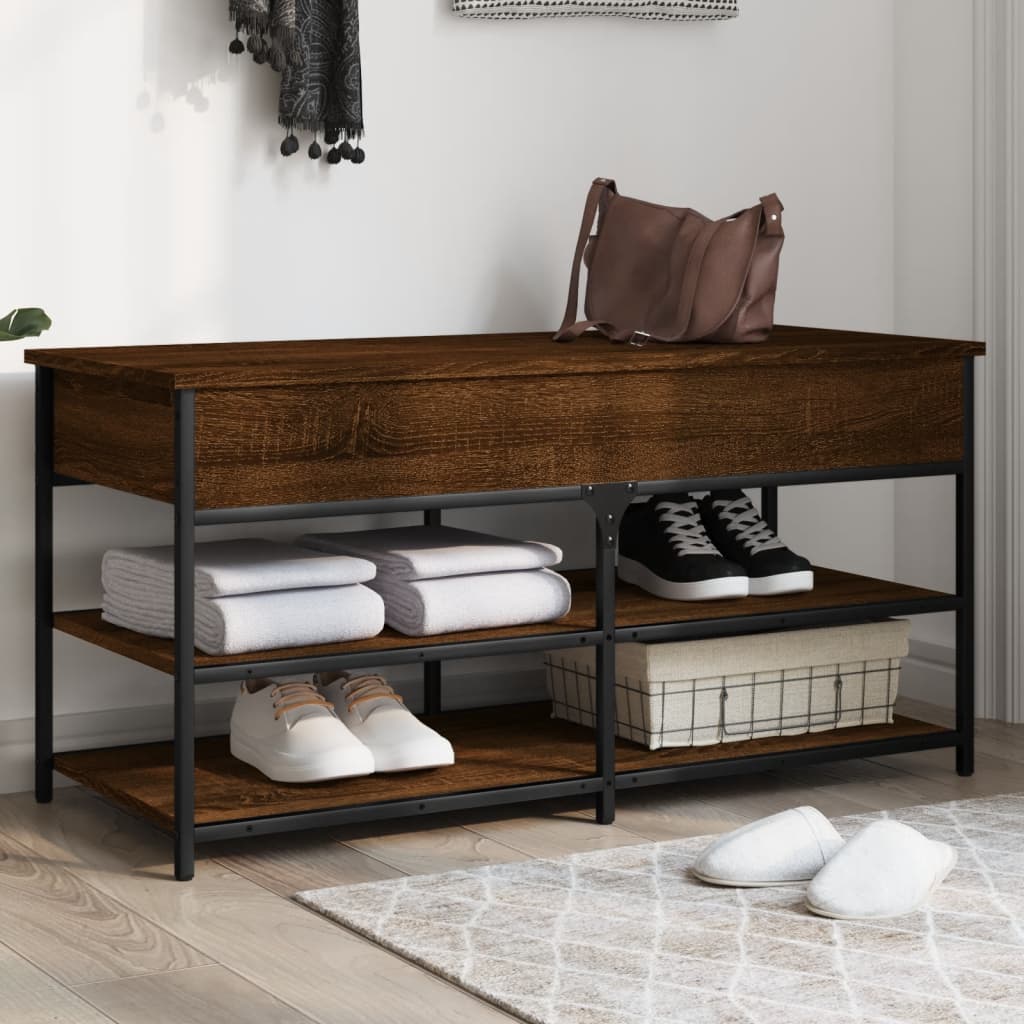 Panca PortaScarpe con Vano Contenitore Rovere Marrone 100x42,5x50 Legno Multistrato