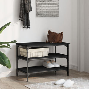 Panca Porta Scarpe Nera 70x38,5x49 cm in Legno Multistrato