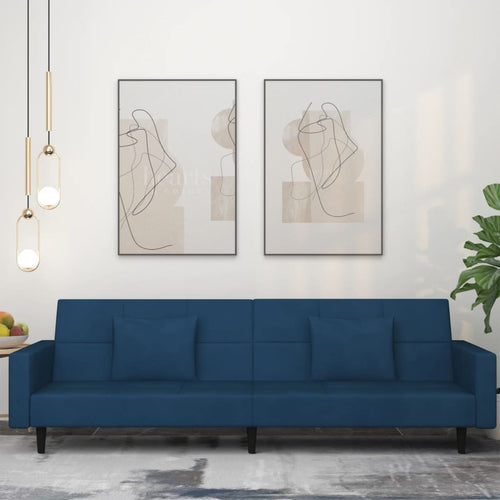 Divano Trasformabile in Letto Blu in Velluto