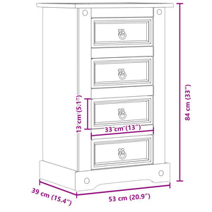 Mobiletto Cassettiera 4 cassetti 53x39x84 cm in Legno Massello di Pino