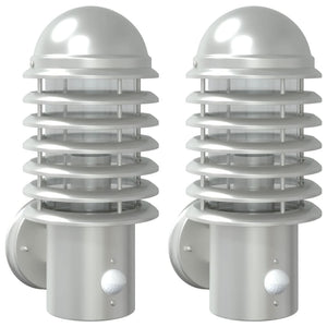 Applique per Esterno con Sensore 2 pz Argento in Acciaio Inox