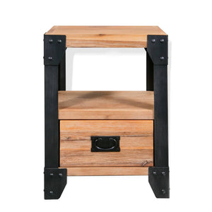 Comodino in Massello di Acacia e Acciaio 40x30x54 cm