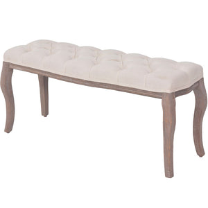 Panca Ottomana in Legno Massello e Lino 110x38x48 cm Bianco Crema