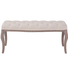 Carica l&#39;immagine nel visualizzatore di Gallery, Panca Ottomana in Legno Massello e Lino 110x38x48 cm Bianco Crema