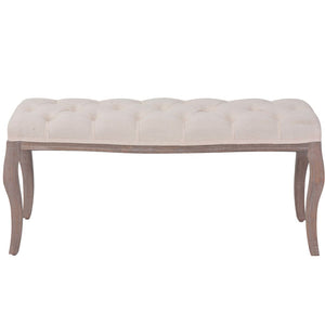 Panca Ottomana in Legno Massello e Lino 110x38x48 cm Bianco Crema