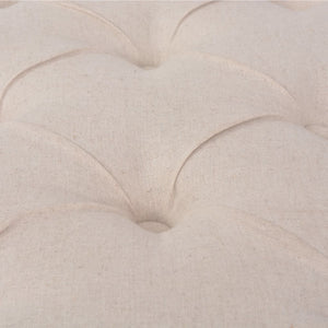 Panca Ottomana in Legno Massello e Lino 110x38x48 cm Bianco Crema