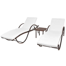 Laden Sie das Bild in den Galerie-Viewer, Set 2 Lettini con Tavolino in Polyrattan Marrone