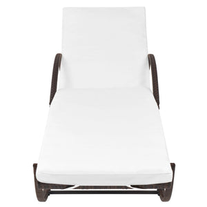 Set 2 Lettini con Tavolino in Polyrattan Marrone