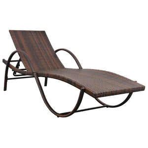 Set 2 Lettini con Tavolino in Polyrattan Marrone