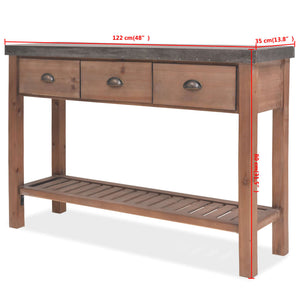 Tavolo Consolle in Legno Massello di Abete 122x35x80 cm