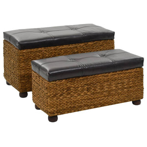 Set 2 Cassapanche Pouf in Giunco Marrone