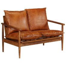 Load image into Gallery viewer, Divanetto a 2 Posti in Pelle e Legno di Acacia Marrone