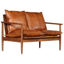 Load image into Gallery viewer, Divanetto a 2 Posti in Pelle e Legno di Acacia Marrone