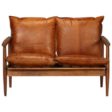 Load image into Gallery viewer, Divanetto a 2 Posti in Pelle e Legno di Acacia Marrone