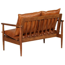 Load image into Gallery viewer, Divanetto a 2 Posti in Pelle e Legno di Acacia Marrone