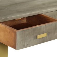 Laden Sie das Bild in den Galerie-Viewer, Tavolo Consolle Massello di Mango Grigio e Ottone 110x35x76 cm