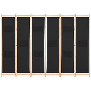 Divisorio a 6 Pannelli Nero 240x170x4 cm in Tessuto