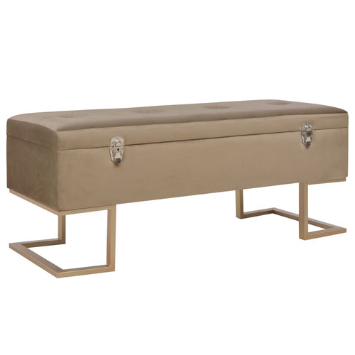 Panca Pouf con Vano Contenitore 105 cm Beige in Velluto